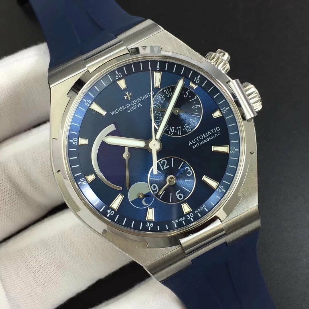 Overseas Dual Time Power Reserve TWA 1:1 Best Edition Blue Dial on Blue Leather Strap