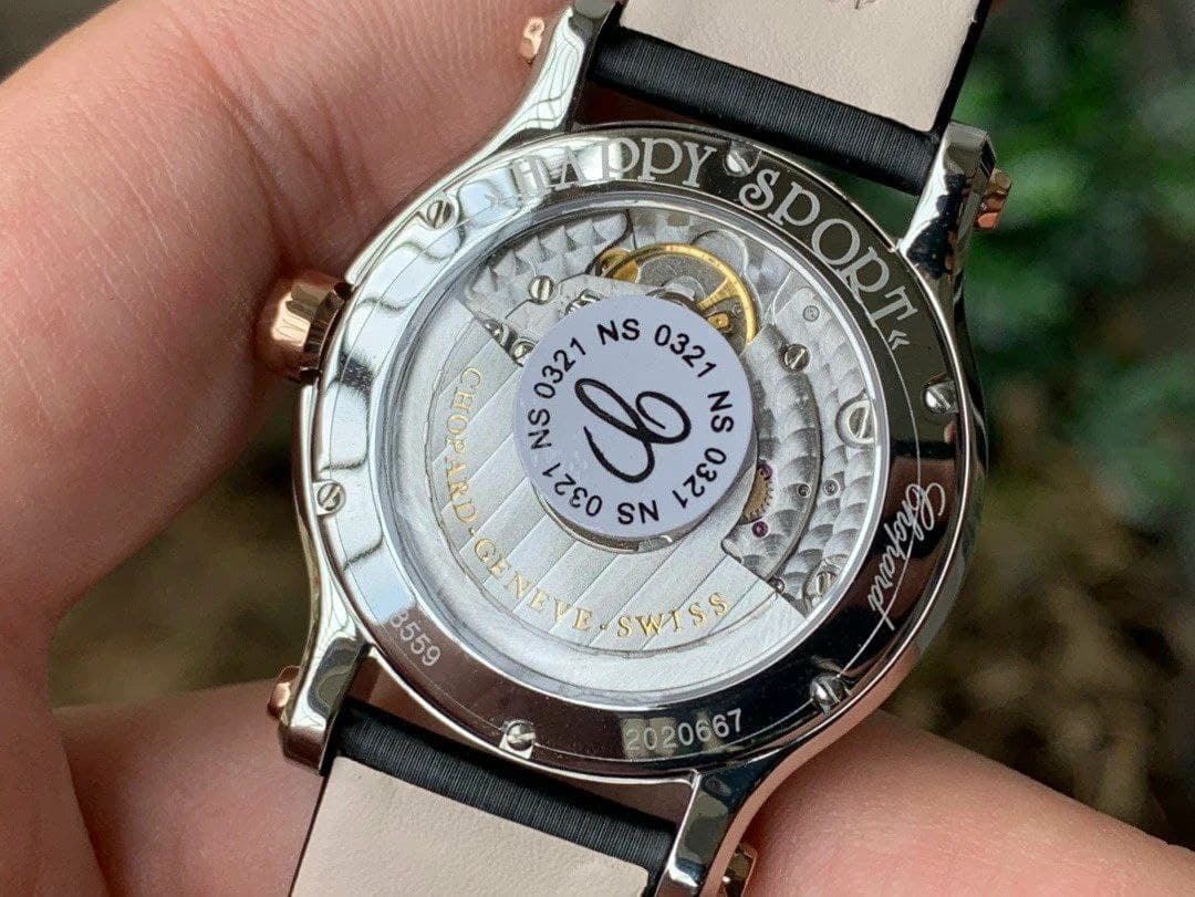 Happy Sport 36mm RG OXF 1:1 Best Edition Diamonds Bezel Black Dial on Black Leather Strap A2892