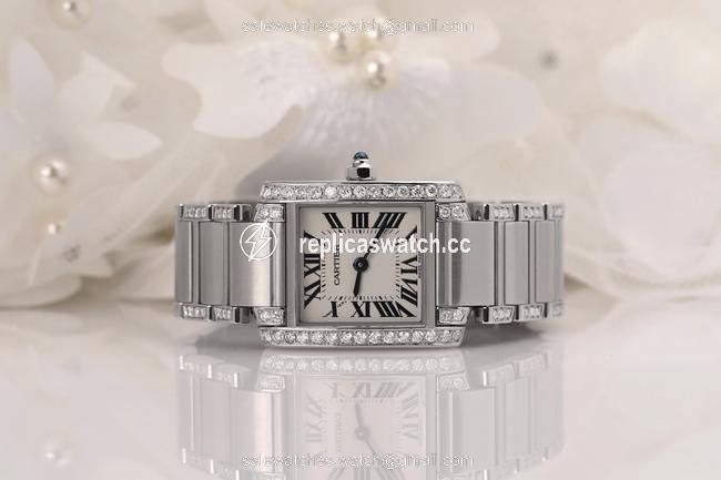 Cartier Ladies Tank W51008q3 with Natural Diamonds Stainless Steel Watch Cartier Ladies Tank W51008q3 with Natural Diamonds Stainless Steel Watch