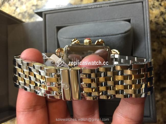 Michele XL Deco Diamond Dial Two Tone Gold Silver Watch Michele XL Deco Diamond Dial Two Tone Gold Silver Watch
