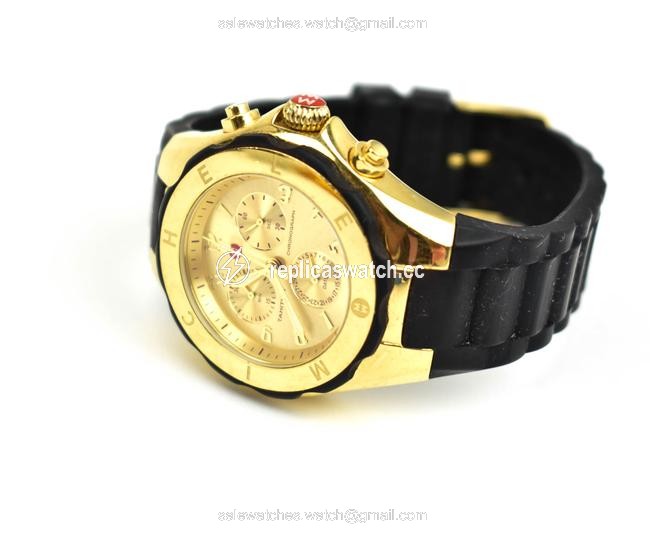 Michele Gold Metal/Black & Logo Quartz Chronograph (Mo) Watch Michele Gold Metal/Black & Logo Quartz Chronograph (Mo) Watch