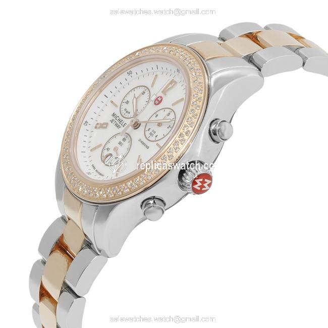 Michele Mother Of Pearl Jetway Diamond Two Tone Steel Quartz Ladies Mww17a000017 Watch Michele Mother Of Pearl Jetway Diamond Two Tone Steel Quartz Ladies Mww17a000017 Watch