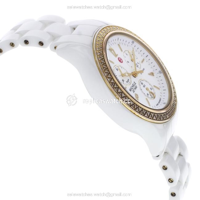 Michele White Jetway Dial Ceramic 0.50cttw Diamond Ladies Watch Michele White Jetway Dial Ceramic 0.50cttw Diamond Ladies Watch