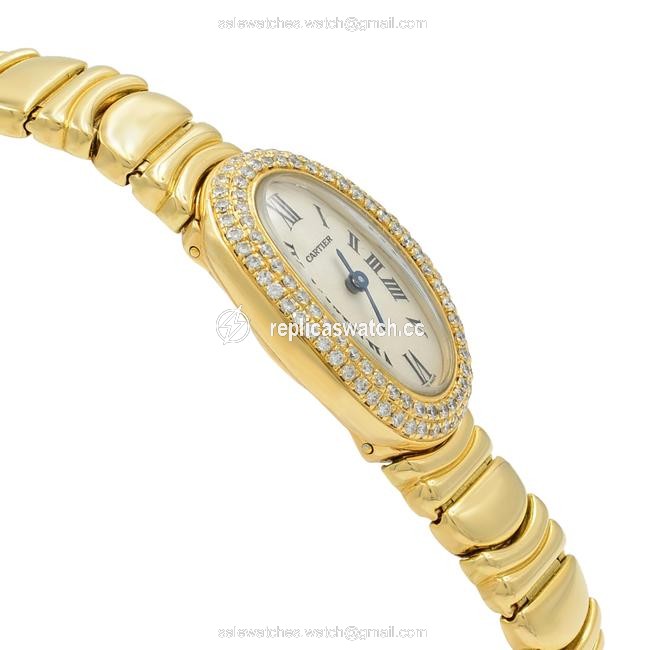 Cartier Gold and Diamond Baignore Wb5094wi Quartz Oval Face Watch Cartier Gold and Diamond Baignore Wb5094wi Quartz Oval Face Watch