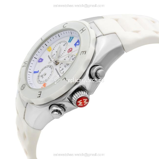 Michele White Rubber Tahitian Jellybean Steel Quartz Ladies Mww12f000013 Watch Michele White Rubber Tahitian Jellybean Steel Quartz Ladies Mww12f000013 Watch