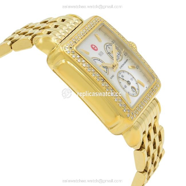 Michele Mother Of Pearl Deco 33mm Steel Gold Tone Diamond 0.60cttw Mw06a01b0025 Watch Michele Mother Of Pearl Deco 33mm Steel Gold Tone Diamond 0.60cttw Mw06a01b0025 Watch