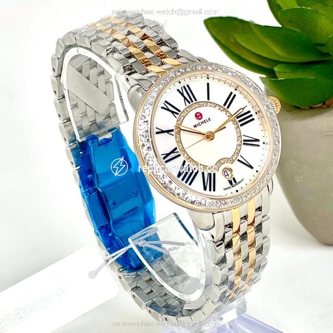 Michele Two Tone Serein Diamond Mother Of Pearl Womens Mww21b000032 Watch Michele Two Tone Serein Diamond Mother Of Pearl Womens Mww21b000032 Watch