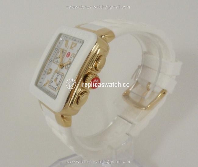 Michele White/Gold Mww06l000013 Womens Square Park Chronograph Dial Silicon Watch Michele White/Gold Mww06l000013 Womens Square Park Chronograph Dial Silicon Watch