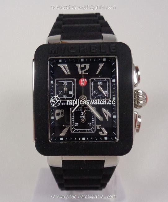 Michele Silver/Black Jelly Tahitian Mww06l000002 Womens Bean Chronograph Square New Watch Michele Silver/Black Jelly Tahitian Mww06l000002 Womens Bean Chronograph Square New Watch