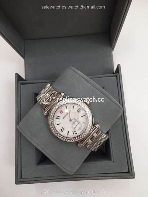 Michele Silver Mw16a01a2025 " Caber " Diamond Mother Of Pearl Dial Watch Michele Silver Mw16a01a2025 " Caber " Diamond Mother Of Pearl Dial Watch