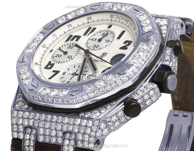 Audemars Piguet Stainless Steel Mens Royal Oak Offshore Safari Brown Alligator 42mm Diamond 8.5 Ct Watch Audemars Piguet Stainless Steel Mens Royal Oak Offshore Safari Brown Alligator 42mm Diamond 8.5 Ct Watch