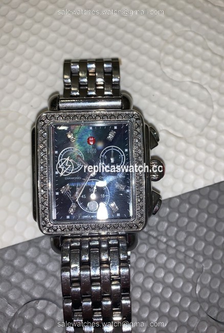 Michele Black and Silver Deco Diamond Watch Michele Black and Silver Deco Diamond Watch