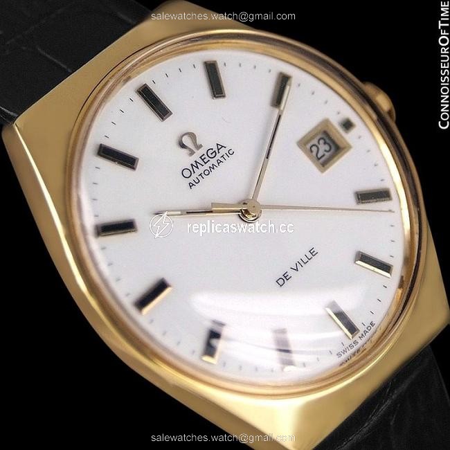 Omega White 1970s De Ville Vintage Mens Classic Retro 18k Watch Omega White 1970s De Ville Vintage Mens Classic Retro 18k Watch