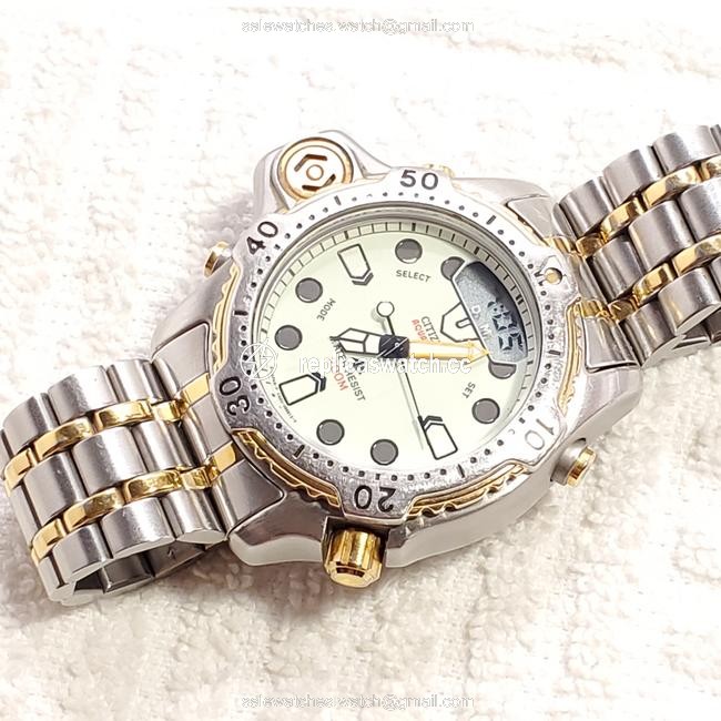 Citizen Silver Gold Vintage Promaster Aqualand Analog Digital Quartz Mens Watch Citizen Silver Gold Vintage Promaster Aqualand Analog Digital Quartz Mens Watch