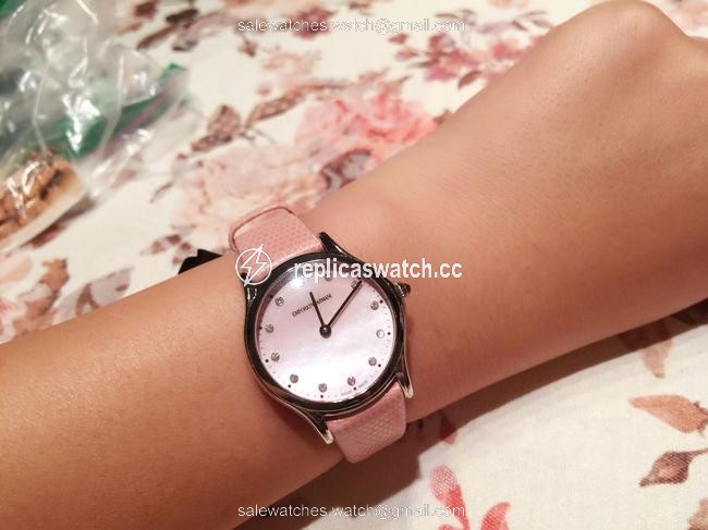 Emporio Armani Pink Swiss Slim Ladies Steel Diamond Lizard Strap Watch Emporio Armani Pink Swiss Slim Ladies Steel Diamond Lizard Strap Watch