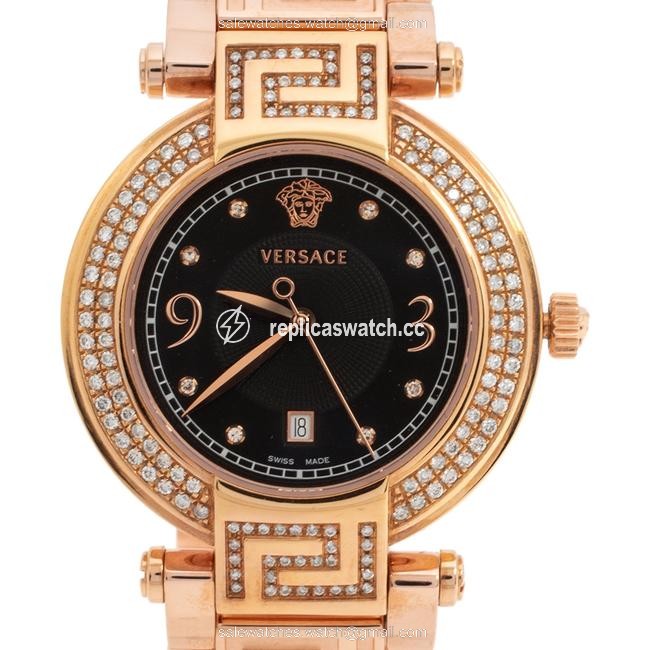 Versace Black Rose Gold Plated Stainless Steel Diamond Reve 68q Womens Wristwatch 35 Mm Watch Versace Black Rose Gold Plated Stainless Steel Diamond Reve 68q Womens Wristwatch 35 Mm Watch