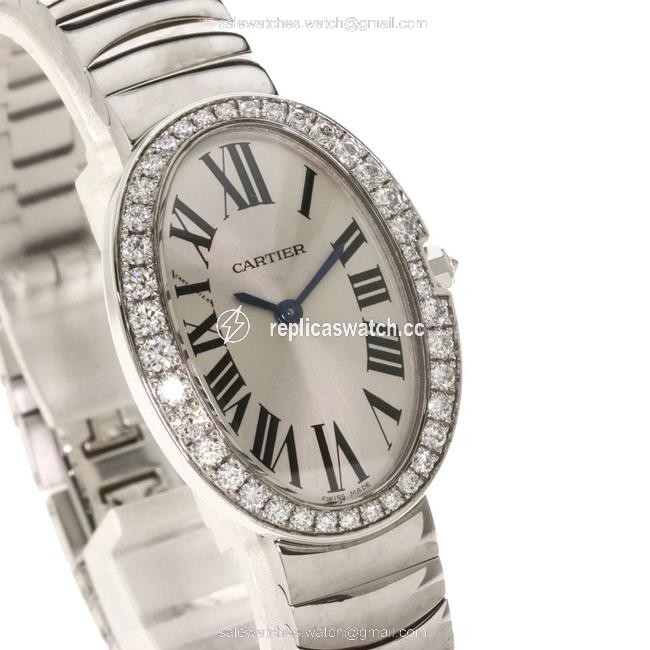 Cartier Silver Diamonds 18k White Gold Baignoire Quartz Wb520006 Womens Wristwatch 23 Mm Watch Cartier Silver Diamonds 18k White Gold Baignoire Quartz Wb520006 Womens Wristwatch 23 Mm Watch