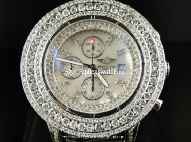 Breitling Stainless Steel XL Custom Mens Super Avenger 3 Row Diamond 23 Ct Watch Breitling Stainless Steel XL Custom Mens Super Avenger 3 Row Diamond 23 Ct Watch