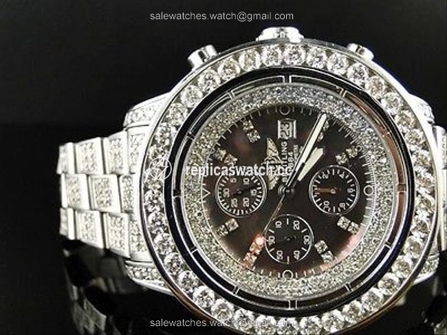 Breitling Stainless Steel Mens Custom Super Avenger 1 Row Big 53mm Diamond 32 Ct Watch Breitling Stainless Steel Mens Custom Super Avenger 1 Row Big 53mm Diamond 32 Ct Watch