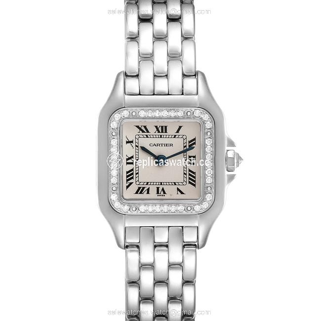 Cartier Silver Diamonds 18k White Gold Panthere Wf3091f3 Womens Wristwatch 22 X 22 Mm Watch Cartier Silver Diamonds 18k White Gold Panthere Wf3091f3 Womens Wristwatch 22 X 22 Mm Watch