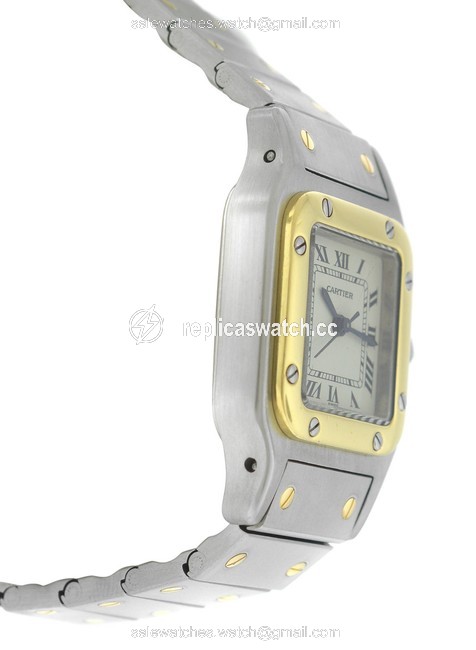 Cartier Yellow Gold Silver Ladies Santos Galbee 1567 18k Watch Cartier Yellow Gold Silver Ladies Santos Galbee 1567 18k Watch