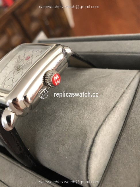 Michele Silver Deco18 Mosaic Dial Leather Strap Watch Michele Silver Deco18 Mosaic Dial Leather Strap Watch