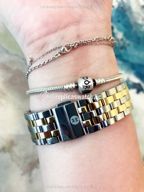 Michele Silver and Gold Caber Diamond Band Watch Michele Silver and Gold Caber Diamond Band Watch