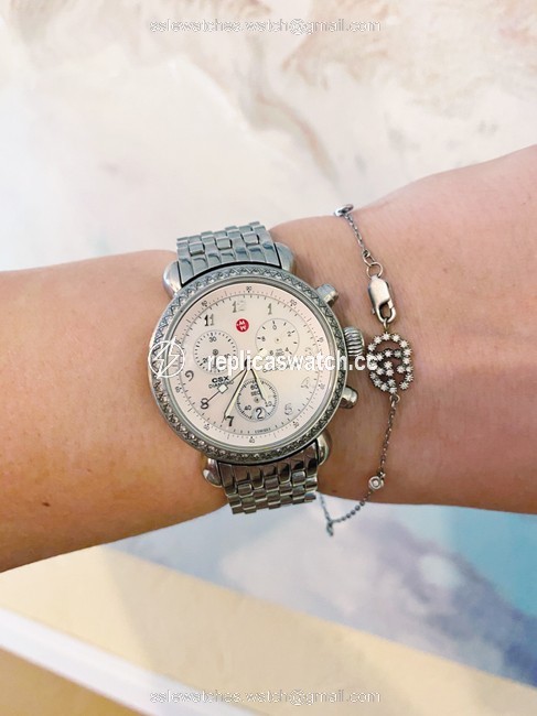 Michele Silver and Diamond 36mm Csx Metal Band Small Womens Watch Michele Silver and Diamond 36mm Csx Metal Band Small Womens Watch