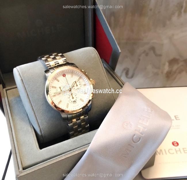 Michele Silver Gold Box Uptown Diamond Watch Michele Silver Gold Box Uptown Diamond Watch