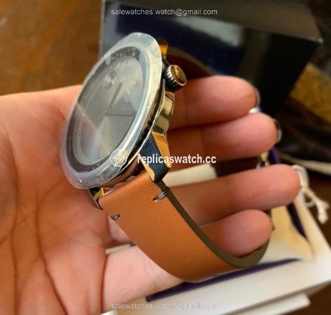 Movado Brown/Silver/Gunmetal 43mm Stainless/Leather Strap Men Watch Movado Brown/Silver/Gunmetal 43mm Stainless/Leather Strap Men Watch