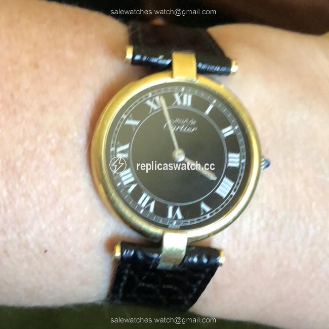 Cartier Silver Gold Black 18k and Sterling New Strap Watch Cartier Silver Gold Black 18k and Sterling New Strap Watch