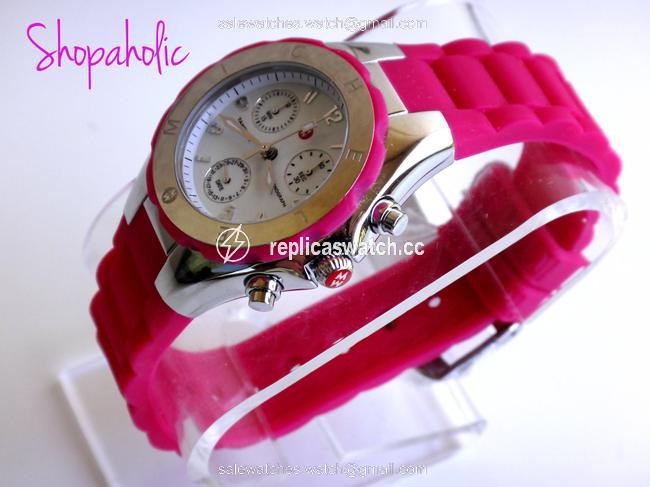 Michele Silver/Hot Pink Tahitian Jellybean Mww12d000003 Womens Chrono Watch Michele Silver/Hot Pink Tahitian Jellybean Mww12d000003 Womens Chrono Watch