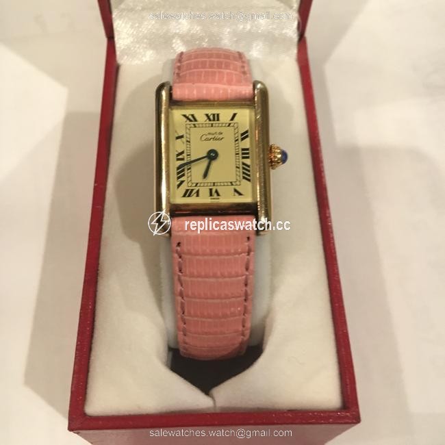 Cartier Gold Pink Must De Tank Vermeil with Lizzard Strap Watch Cartier Gold Pink Must De Tank Vermeil with Lizzard Strap Watch
