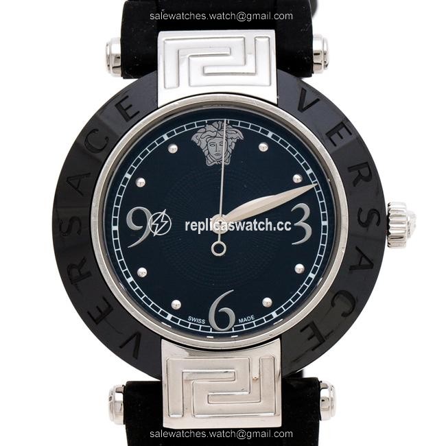 Versace Black Ceramic Stainless Steel Rubber Reve 92q Womens Wristwatch 35 Mm Watch Versace Black Ceramic Stainless Steel Rubber Reve 92q Womens Wristwatch 35 Mm Watch