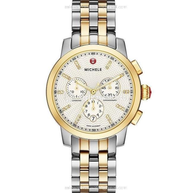 Michele Two Tone Uptown 18k Gold Stainless Diamond Mww25a000002 Watch Michele Two Tone Uptown 18k Gold Stainless Diamond Mww25a000002 Watch