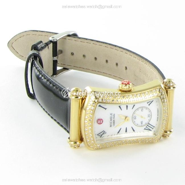 Michele Gold Caber Park Diamond Bezel Mother Of Pearl Dial Watch Michele Gold Caber Park Diamond Bezel Mother Of Pearl Dial Watch