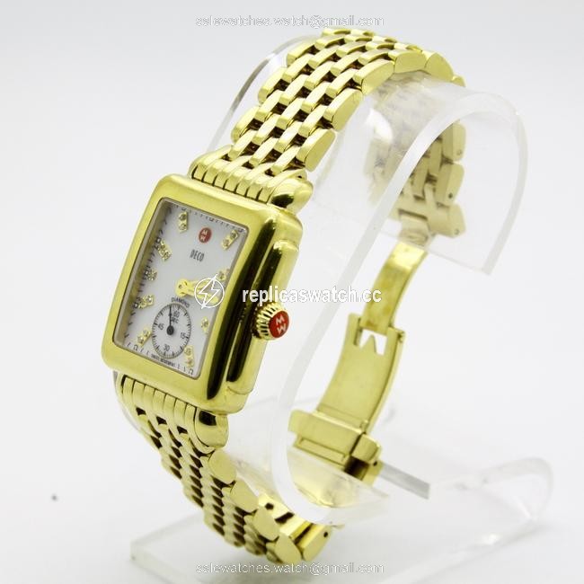 Michele Gold Mw06v00a9046 Deco 18 Diamonds 0.08ct Tw Sapphire Crystal Watch Michele Gold Mw06v00a9046 Deco 18 Diamonds 0.08ct Tw Sapphire Crystal Watch