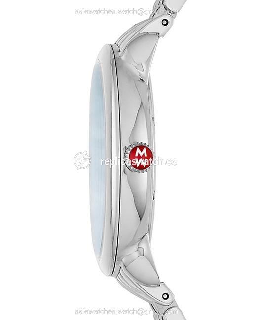 Michele Silver & Blue Serein 16 Head 36mm Diamond Dial Mother Of Pearl Watch Michele Silver & Blue Serein 16 Head 36mm Diamond Dial Mother Of Pearl Watch