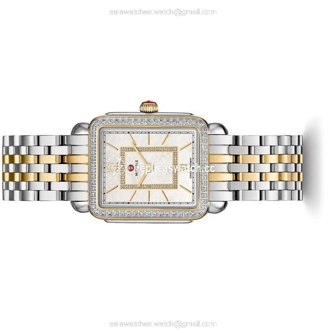 Michele Two Tone Deco Mid Stainless Mother Of Pearl Diamond Mww06i000004 Watch Michele Two Tone Deco Mid Stainless Mother Of Pearl Diamond Mww06i000004 Watch