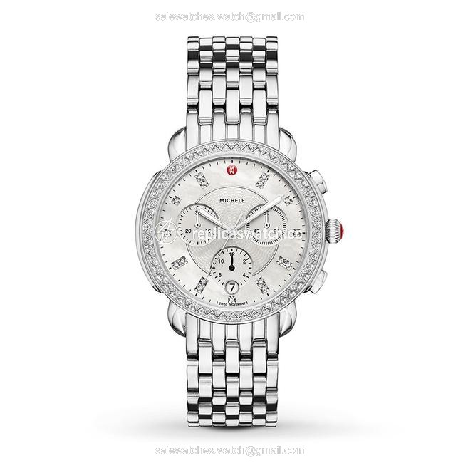 Michele Stainless Steel Silver Sidney Diamond Dial Chronograph Ladies (Mww30a000001) Watch Michele Stainless Steel Silver Sidney Diamond Dial Chronograph Ladies (Mww30a000001) Watch
