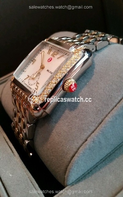 Michele Gold Tone Silver Tone New Milou and Stainless Steel Diamond Watch Michele Gold Tone Silver Tone New Milou and Stainless Steel Diamond Watch