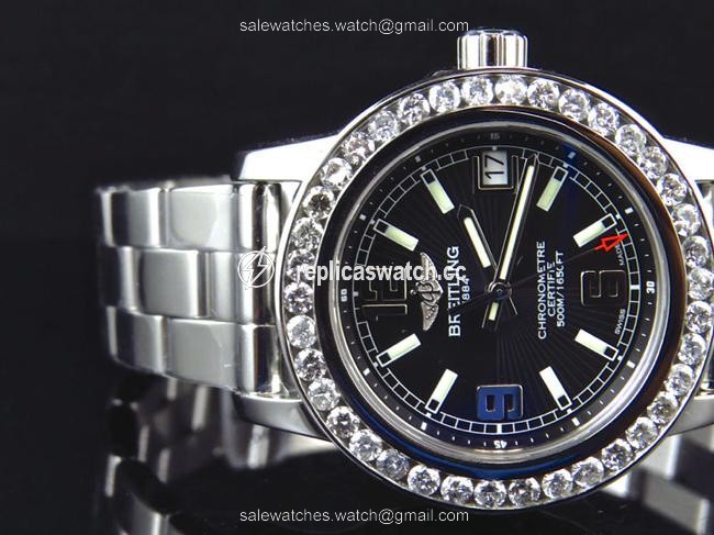 Breitling Stainless Steel Custom Ladies 2.5ct Diamond Aeromarine Colt 33 A77387 Black Dial Watch Breitling Stainless Steel Custom Ladies 2.5ct Diamond Aeromarine Colt 33 A77387 Black Dial Watch