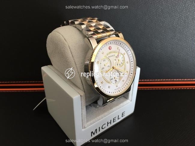 Michele Silver/Gold Two Tone Stainless Steel Diamond Large Sport Sail Watch Michele Silver/Gold Two Tone Stainless Steel Diamond Large Sport Sail Watch