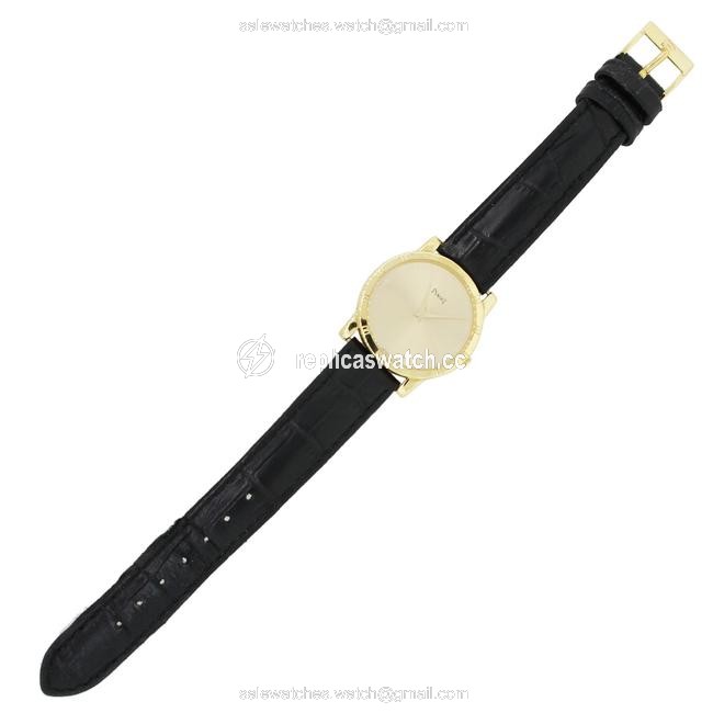 Piaget Gold Black Dancer 18k Yellow On Leather Strap Quartz Watch Piaget Gold Black Dancer 18k Yellow On Leather Strap Quartz Watch