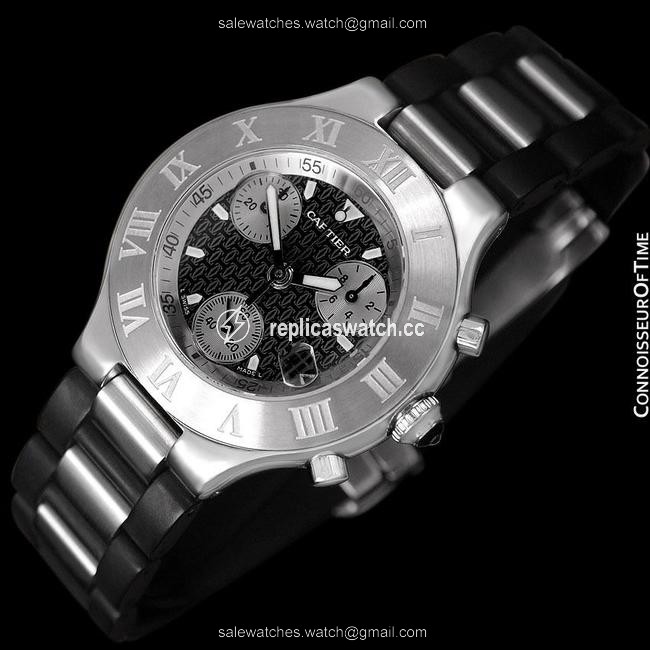 Cartier Dark Gray 21c Mens Chronoscaph Chronograph Ref. 2424 - Stainless Steel Watch Cartier Dark Gray 21c Mens Chronoscaph Chronograph Ref. 2424 - Stainless Steel Watch