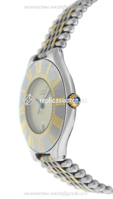 Cartier Yellow Gold Silver Must De 21 Mens Unisex Steel Bullet Quartz 35mm Watch Cartier Yellow Gold Silver Must De 21 Mens Unisex Steel Bullet Quartz 35mm Watch