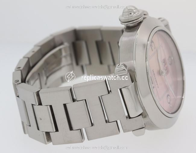 Cartier Silver Ladies Pasha C Steel Pink Big Date Dial 35mm 2475 Pouch Watch Cartier Silver Ladies Pasha C Steel Pink Big Date Dial 35mm 2475 Pouch Watch