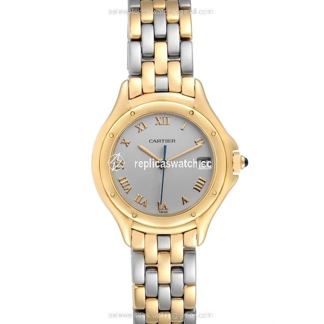 Cartier Silver 18k Yellow Gold and Stainless Steel Cougar 117000 Womens Wristwatch 26 Mm Watch Cartier Silver 18k Yellow Gold and Stainless Steel Cougar 117000 Womens Wristwatch 26 Mm Watch