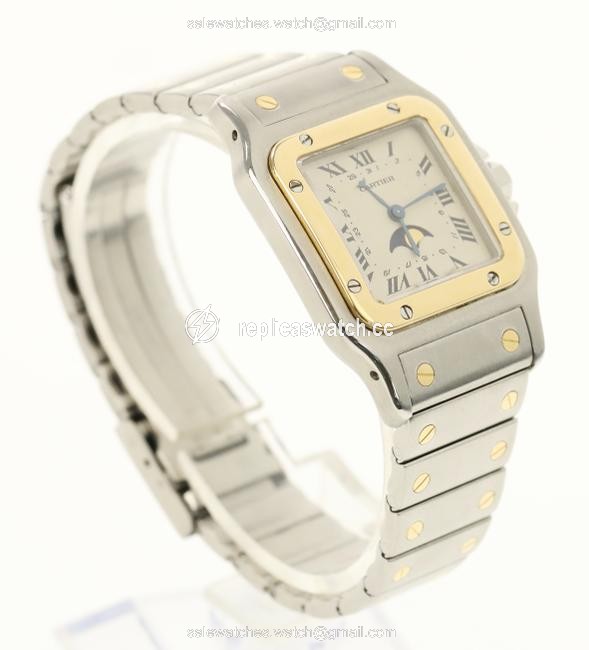 Cartier Silver Santos Galbee Two Tone Moon Phase Watch Cartier Silver Santos Galbee Two Tone Moon Phase Watch