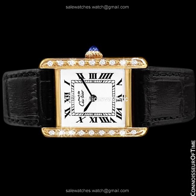Cartier White Vintage Ladies Tank Mechanical Gold Vermeil 18k Gold Watch Cartier White Vintage Ladies Tank Mechanical Gold Vermeil 18k Gold Watch